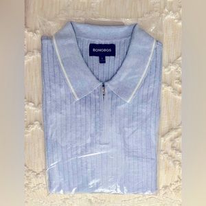 Bonobos Men’s Sweater Polo, NEW, Soft Air Zip, Size LARGE, Light Blue